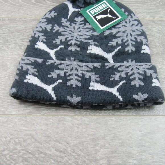 Puma Fair Isle Snowflake Pom Beanie Cap Unisex One Size Fit Grey NEW - Picture 3 of 9